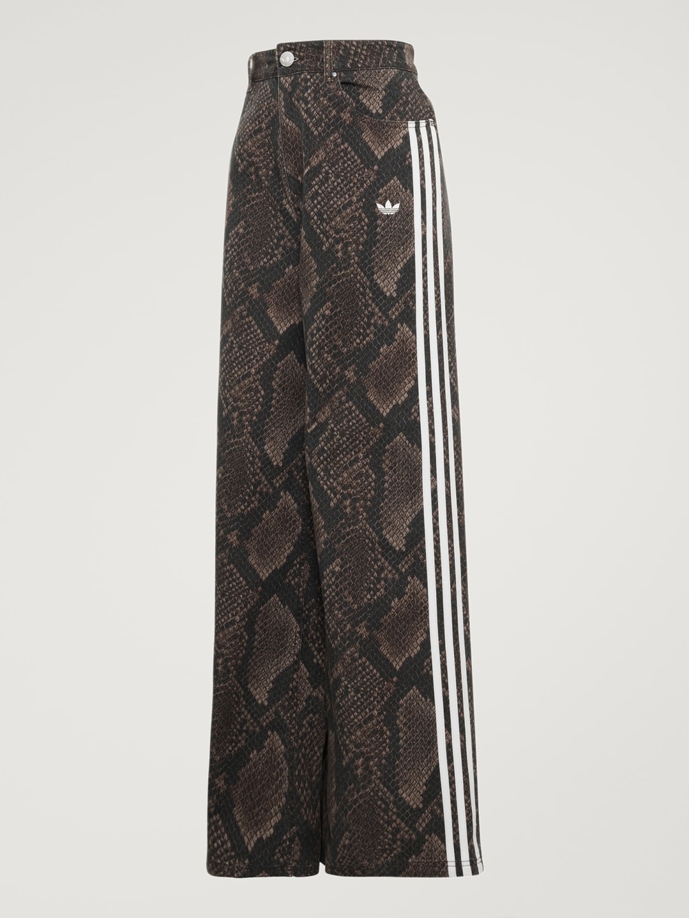 adidas Brown & Black Snake Print Wide-Leg Denim Loose Fit Pants, Size 33
